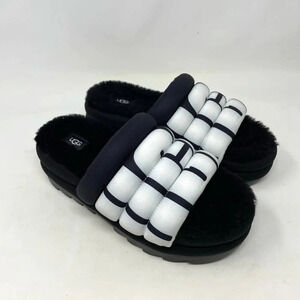 UGG Maxi Genuine Shearling Lined Sandal Black‎ Size US 9